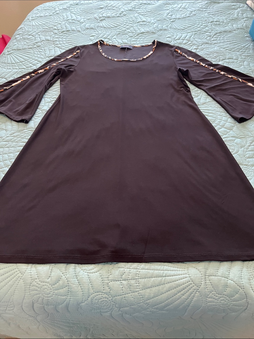 MSK Black A-Line Long Sleeve Dress with Leopard Trim